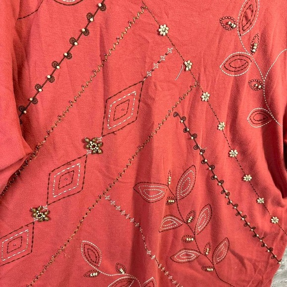 Alfred Dunner women's XL Orange and brown beaded tunic top with square neckline - Picture 2 of 4